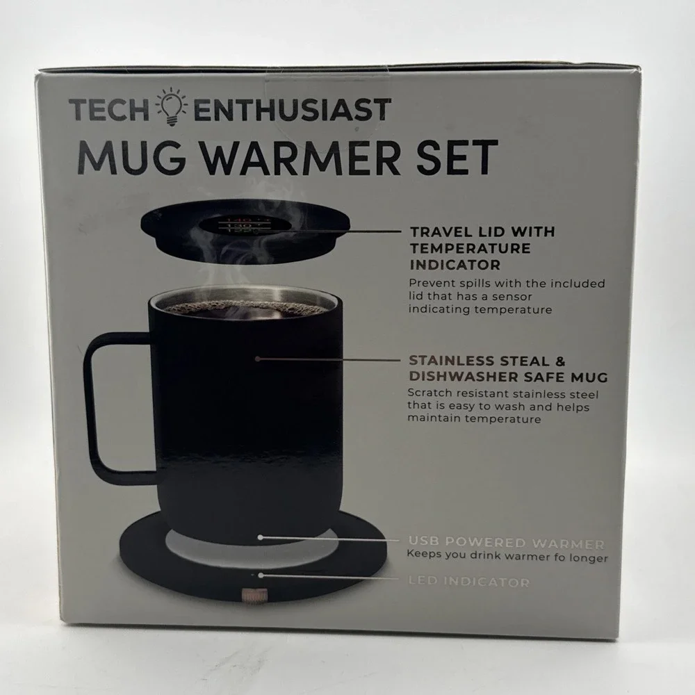 Tech Enthusiast Mug Warmer Set USB Powered Stainless Steel LED Black TE-CMWAE